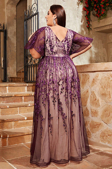 Purple A Line Long Mother of the Bride Dress with Appliques